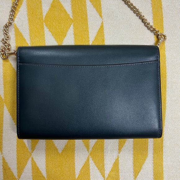 NEW Coach Marlow Turnlock Crossbody Clutch Dark Slate Blue Leather & Gold Chain - Picture 4 of 5